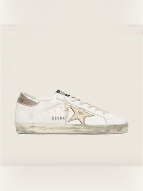Golden Goose Super Star Sneakers w/ Gold Sparkle Foxing & Metal Stud Lettering